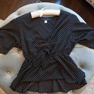 Francesca's Black Polka Dot Babydoll Cutout Blouse